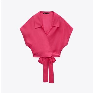 ZARA HOT PINK SATIN CROP TOP XS NWT